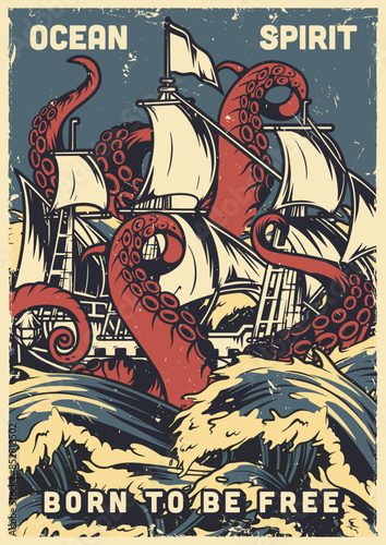 Ocean spirit colorful vintage sticker