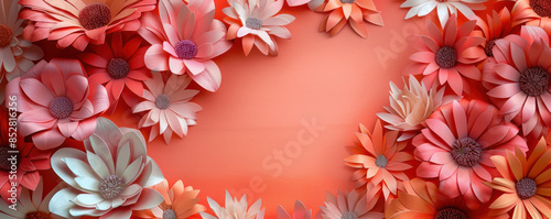 Vivid Floral Arrangement in Red and Pink Hues with Daisy like Flowers on Smooth Background Perfect for Spring Themes, Greeting Cards, Nature Art, and Floral Designs photo