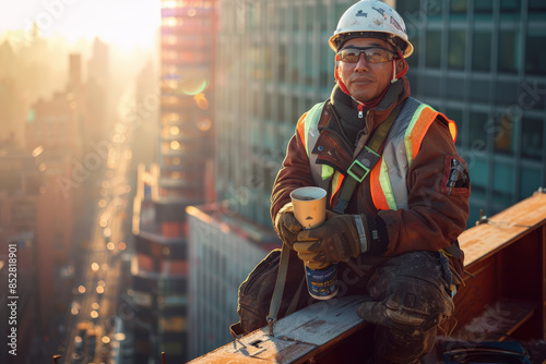 Construction Worker at Sunrise photo