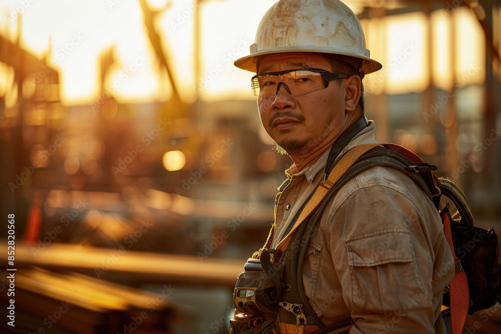 Obraz premium Construction Worker at Sunset