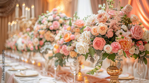 Retro-themed wedding decorations with baroque frames and pastel accents © wasan