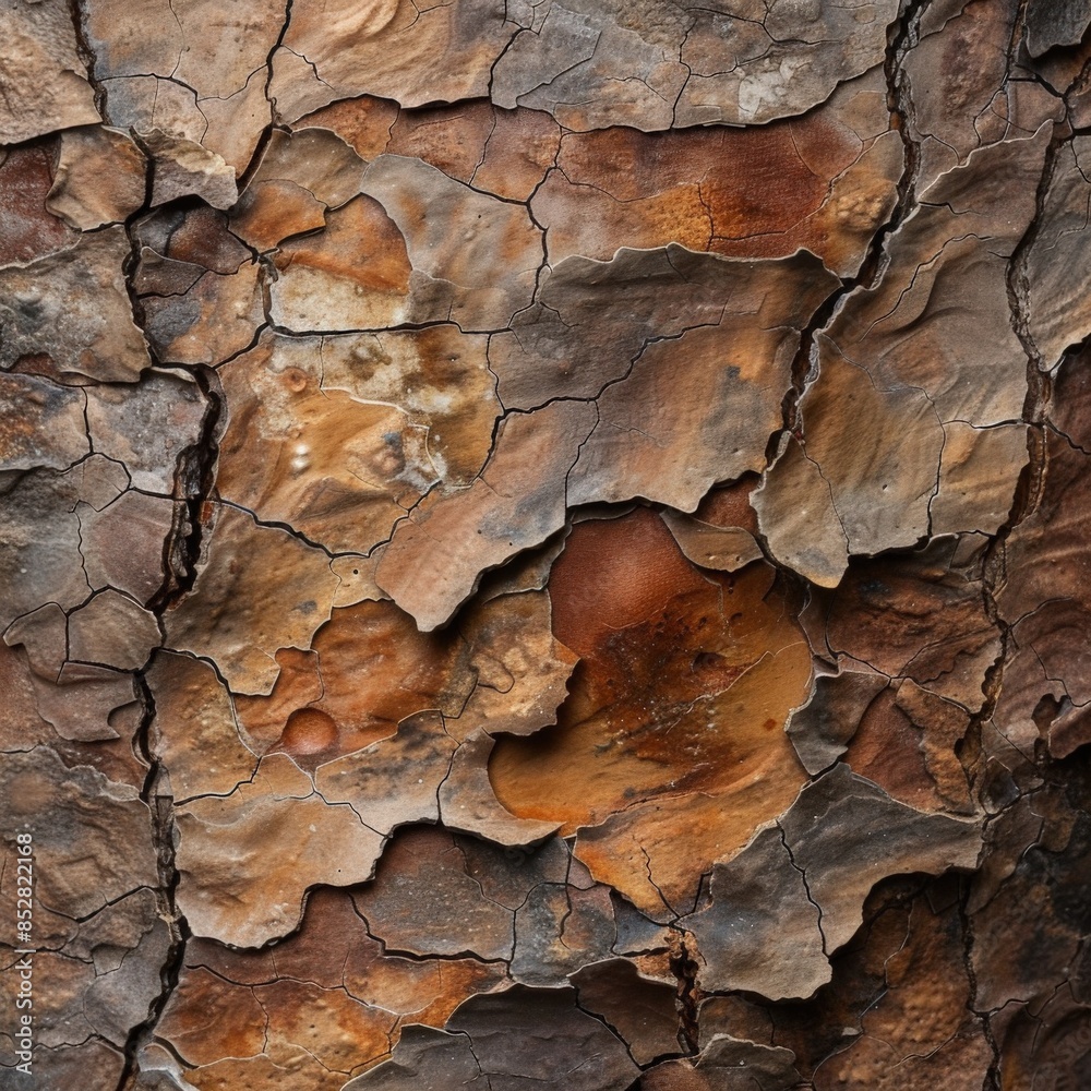Fototapeta premium Tree bark surface with a rich combination of cracks and earthy colors