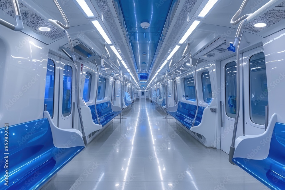 Obraz premium Interior view of a modern subway. Empty subway transport.