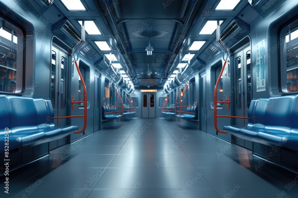 Obraz premium Interior view of a modern subway. Empty subway transport.