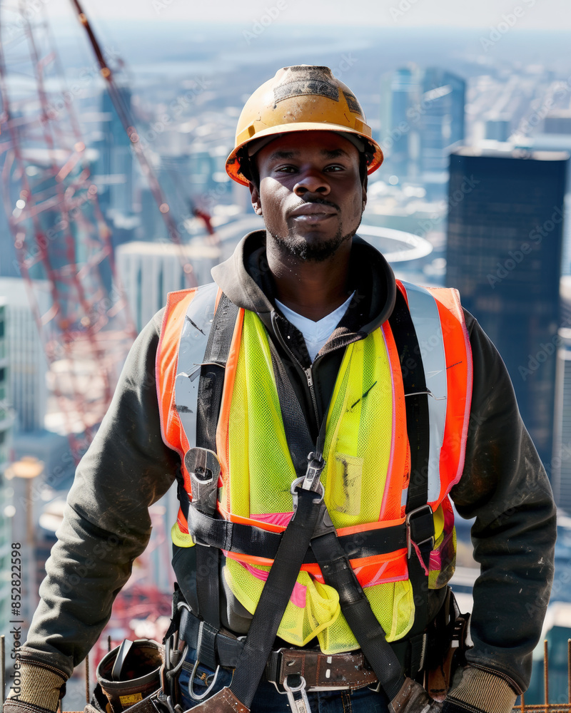 Fototapeta premium Construction Worker on Skyscraper 