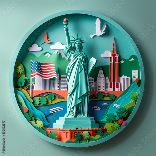 Paper cut style plate design with products from America.. photo