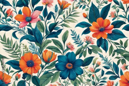Wallpaper Mural seamless pattern with flowers content created with generative AI software Torontodigital.ca