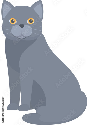 Cartoon illustration of a grey cat sitting and looking forward © nsit0108