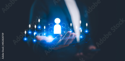 Fototapeta Naklejka Na Ścianę i Meble -  CRM, Customer Relationship Management, Ecosystem, select Human Resource Network Structure HR, effective management and recruitment, effective organizational structure, training, hiring, performance.