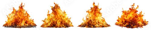 A set of orange flame tongues isolated on a transparent background. The concept of a brightly colored bonfire.