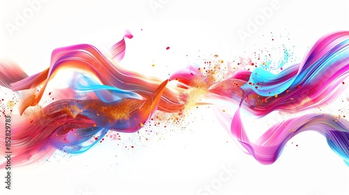 Vibrant abstract artwork with colorful swirls and splashes on a white background. photo