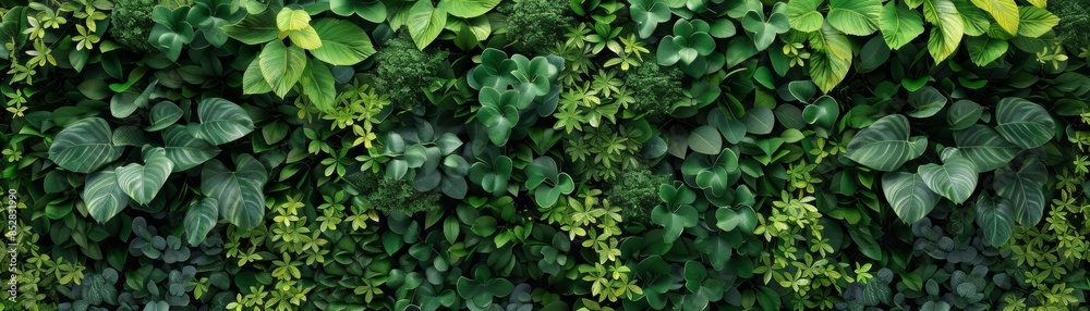 Picture vibrant green foliage wall, teeming with nature's beauty Picture vibrant green foliage wall, teeming with nature's beauty