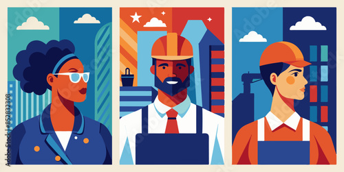 A man, a woman, and a construction worker stand together