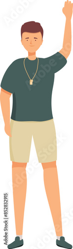 Referee is blowing his whistle and signaling a foul during a sports match