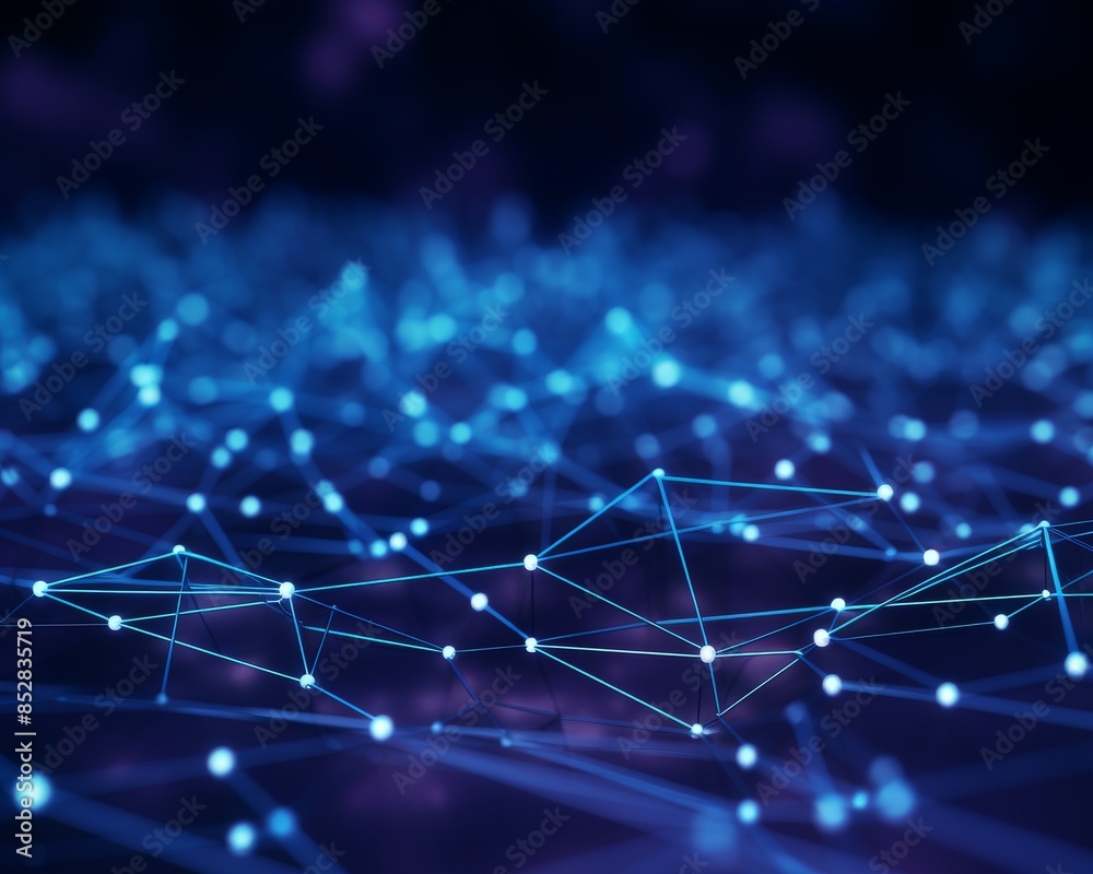Fototapeta premium Abstract digital network of glowing lines and nodes on a dark background.