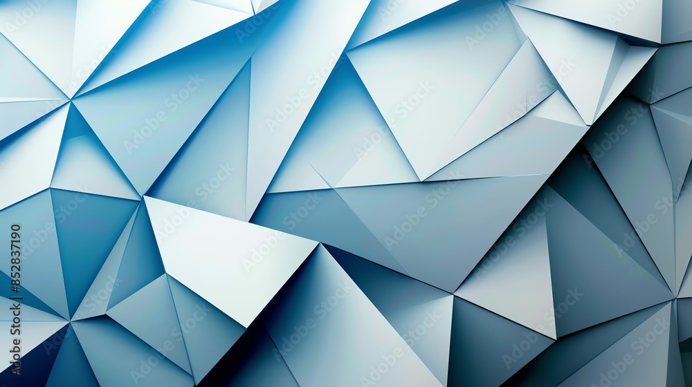 Obraz premium Geometric abstract background with overlapping triangles, featuring a cool blue gradient. Ideal for modern design and tech visuals.
