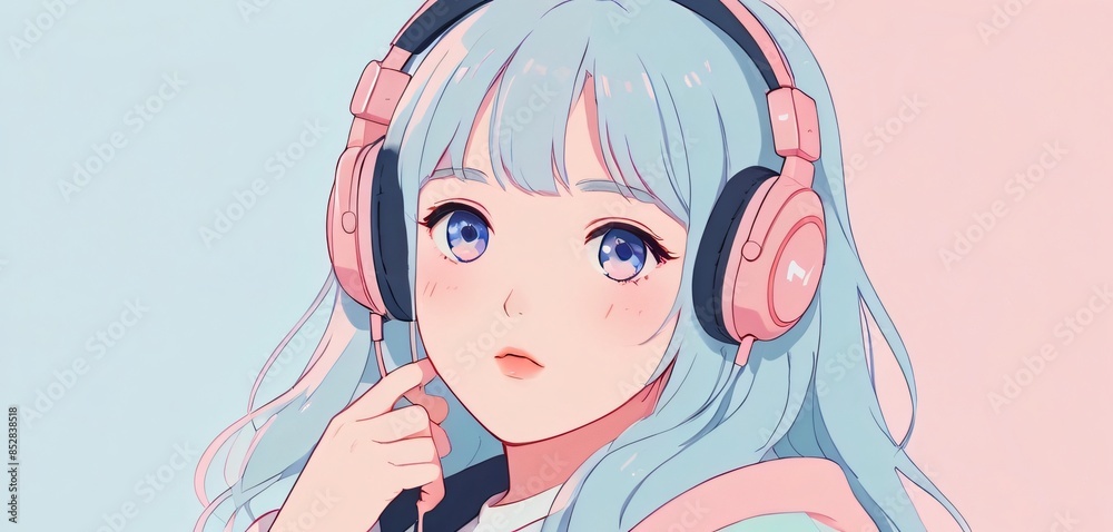 illustration of beauty anime girl wearing headphone illustration of beauty anime girl wearing headphone