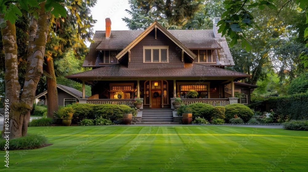 wooden house in green forest. Pros and cons of wooden house and suburban real estate concept. wooden house in green forest. Pros and cons of wooden house and suburban real estate concept.