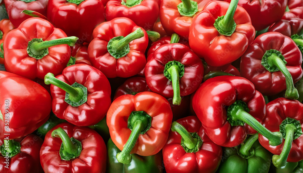 Fresh red bell peppers. Organic and healthy vegetables. Natural farm product. Fresh red bell peppers. Organic and healthy vegetables. Natural farm product.