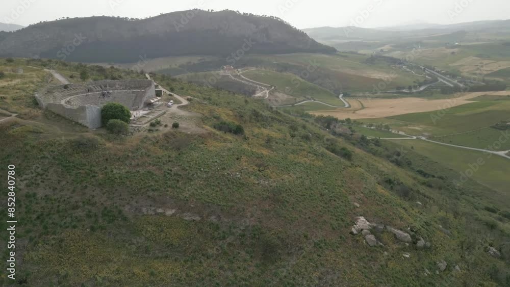 Aerial of Archaeological Park of Segesta ruins in Sicily , Italy Aerial of Archaeological Park of Segesta ruins in Sicily , Italy