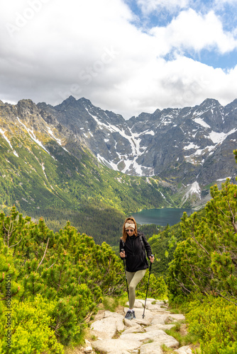 Canvas Print beautiful girl hiking in the Polish mountains during the summer day