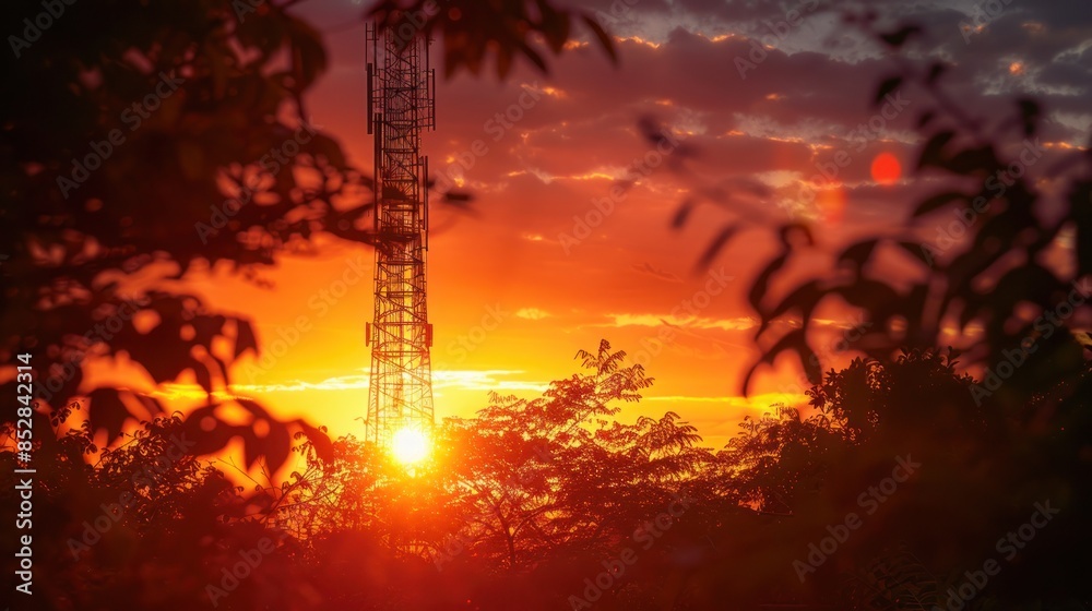Sunset with Silhouette of Communication Tower Sunset with Silhouette of Communication Tower