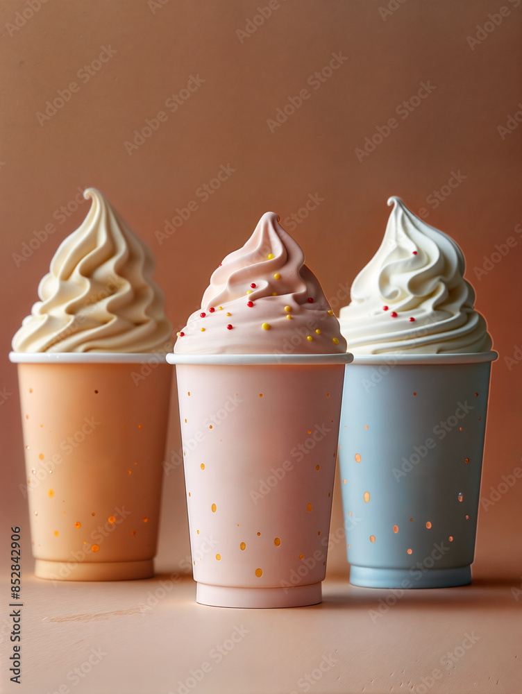 Ice cream desert drinks in blank paper cups Ice cream desert drinks in blank paper cups