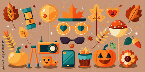 A collection of fallthemed icons displayed on a brown backdrop