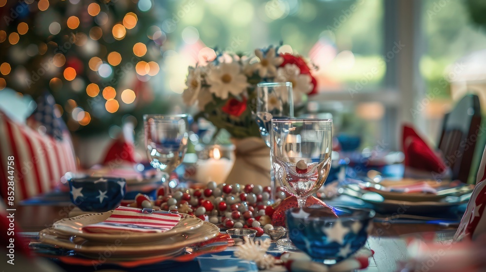 A Festive Fourth of July Table with Patriotic Decorations A Festive Fourth of July Table with Patriotic Decorations