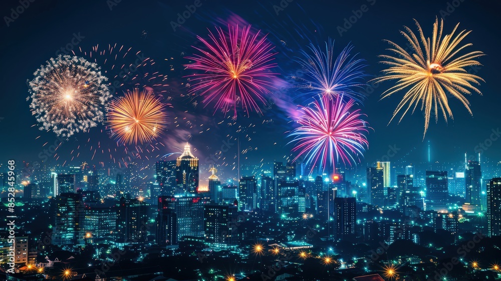 Vibrant Fourth of July Fireworks Lighting Up the Night Sky Vibrant Fourth of July Fireworks Lighting Up the Night Sky