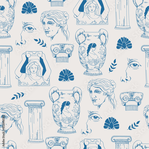 Antique pattern.Vector illustration with blue lines.
