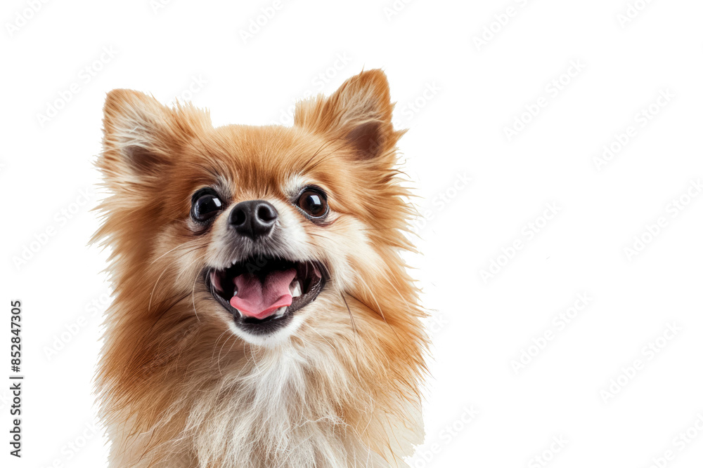 Obraz premium Portrait Head Of A Happy Pomeranian Dog With A Transparent Background, Puppy Pomeranian Dog Bread, PNG, Cut Out