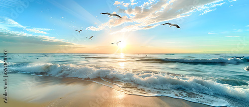 Fototapeta Naklejka Na Ścianę i Meble -  Sunrise beach view in Summer.