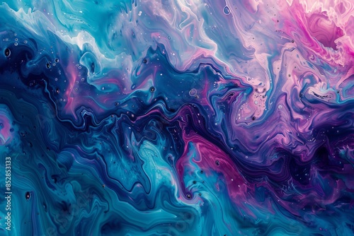 Abstract swirling liquid colors digital print with blue and purple tones