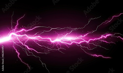 Electric pink lightning bolt against a dark background, showcasing the raw power and energy of nature in vibrant neon light. photo