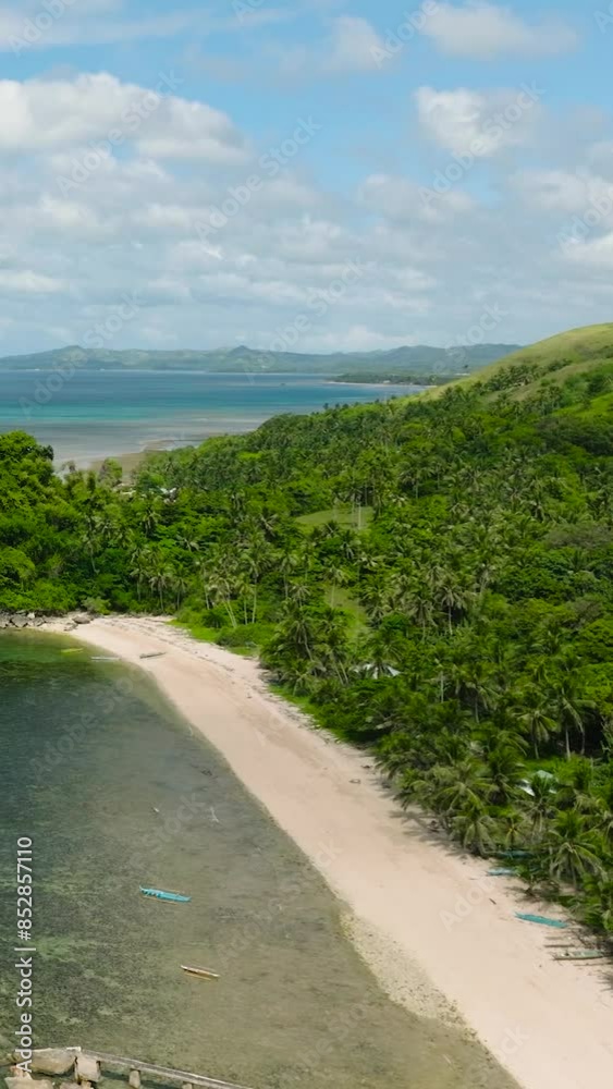 White sand beach and corals in turquoise sea water. Santa Fe, Tablas, Romblon. Philippines. Vertical view. White sand beach and corals in turquoise sea water. Santa Fe, Tablas, Romblon. Philippines. Vertical view.