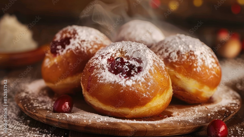 On Fat Thursday a beloved tradition in Poland people indulge in scrumptious paczki deep fried doughnuts filled with delectable rose hip jam and generously dusted with powdered sugar On Fat Thursday a beloved tradition in Poland people indulge in scrumptious paczki deep fried doughnuts filled with delectable rose hip jam and generously dusted with powdered sugar
