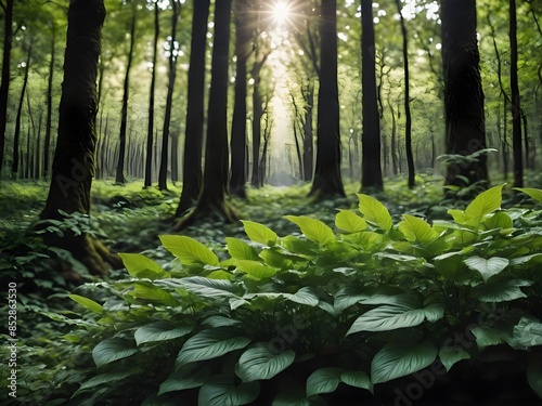 ai generated leaves sunlight in the forest