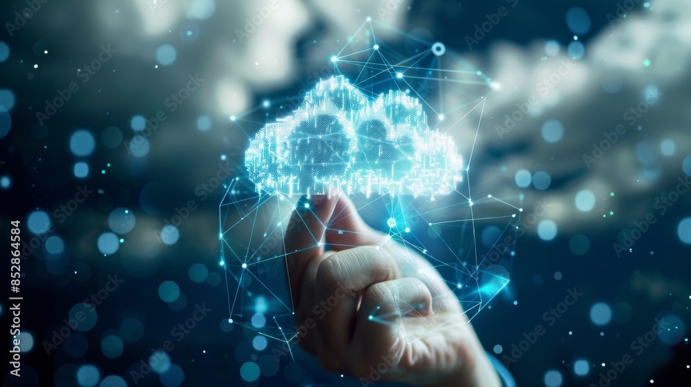 A Hand Reaching for a Digital Cloud A Hand Reaching for a Digital Cloud