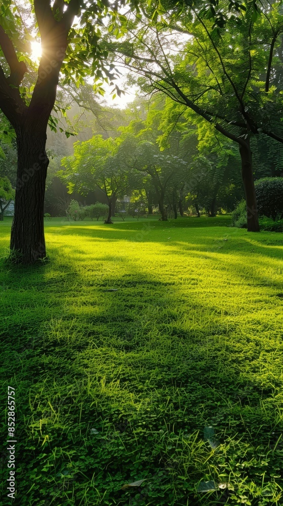 Obraz premium Smooth green grass, lawn on a sunny day. The texture of the grass.