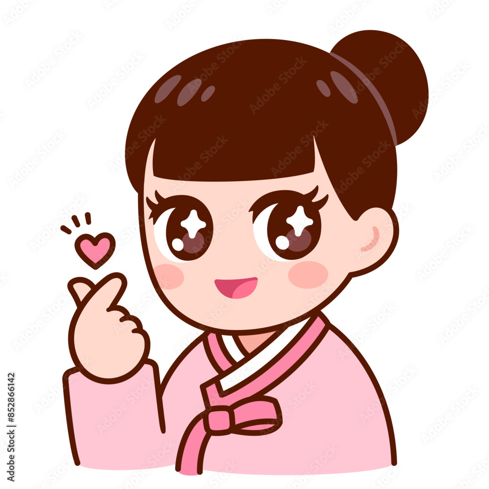 Cute Korean girl making finger heart gesture Cute Korean girl making finger heart gesture