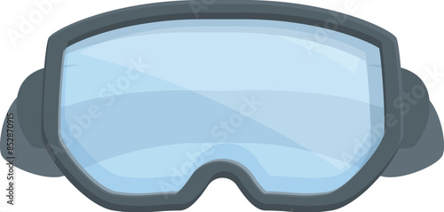 Blue ski goggles with black frame protecting eyes from sun and snow