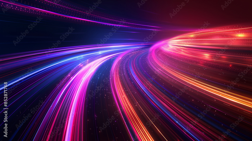 Vibrant abstract background featuring dynamic colorful light lines and curves against a dark backdrop. Perfect for representing speed, motion, and futuristic themes. Vibrant abstract background featuring dynamic colorful light lines and curves against a dark backdrop. Perfect for representing speed, motion, and futuristic themes.