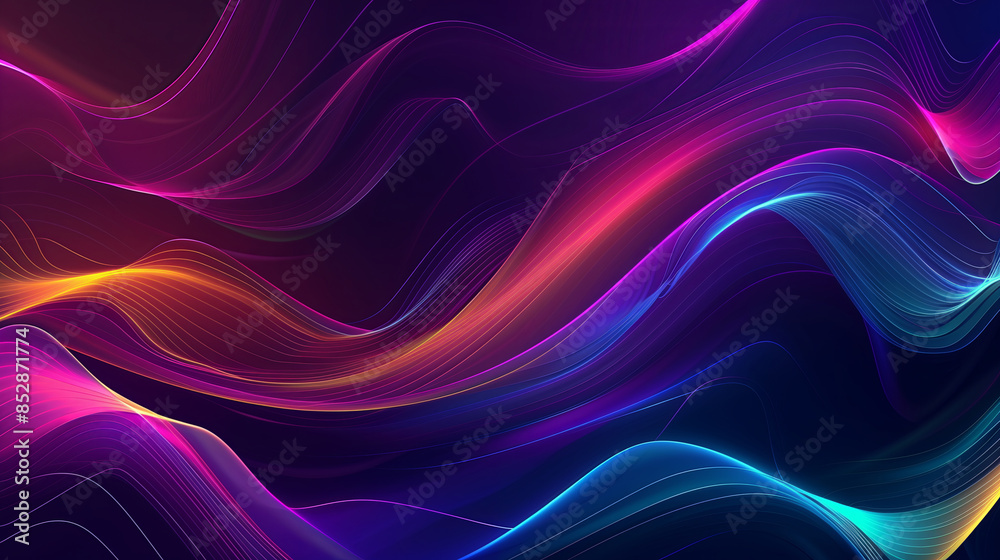 Vivid abstract background featuring colorful light lines and smooth waves. Perfect for technology, design, or artistic concepts
