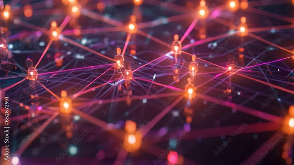 Intricate network of interconnected glowing orange and blue lights, An intricate network of interconnected business professionals exchanging ideas Intricate network of interconnected glowing orange and blue lights, An intricate network of interconnected business professionals exchanging ideas