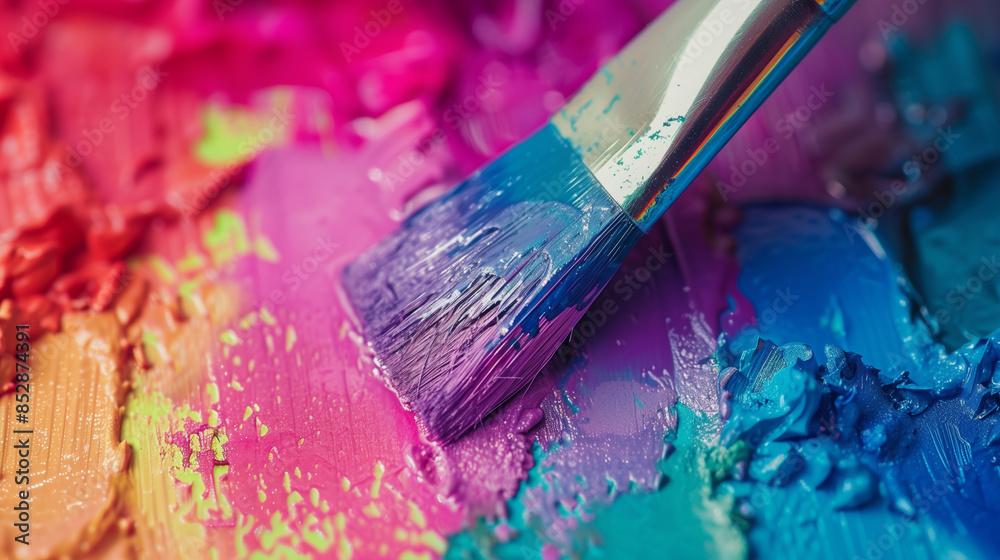 Fototapeta premium Brush with colorful acrylic paints