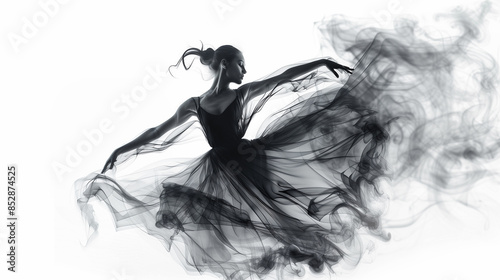 Dancing ballerina in smoke dress on white background