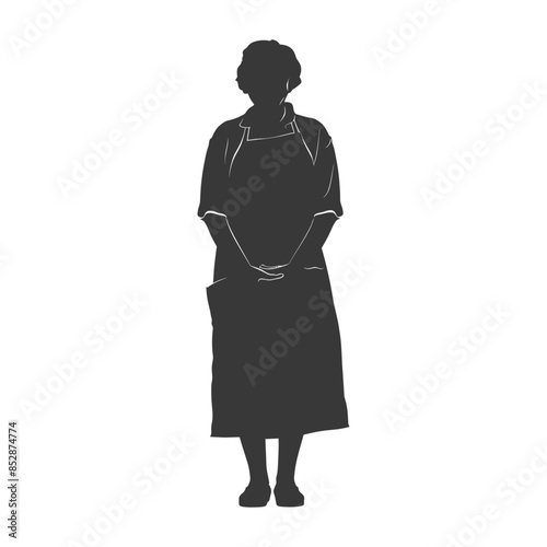 Silhouette of Aproned Woman Standing with Hands Clasped, Isolated on White