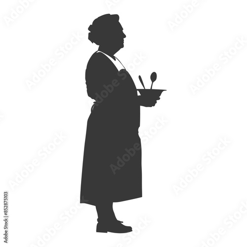 Silhouette of a Maid: Vintage Servant with Serving Bowl, Isolated.