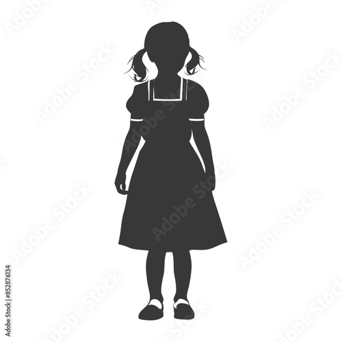 Girl Silhouette: Pigtails, Dress with Square Collar, Full Body, Isolated.